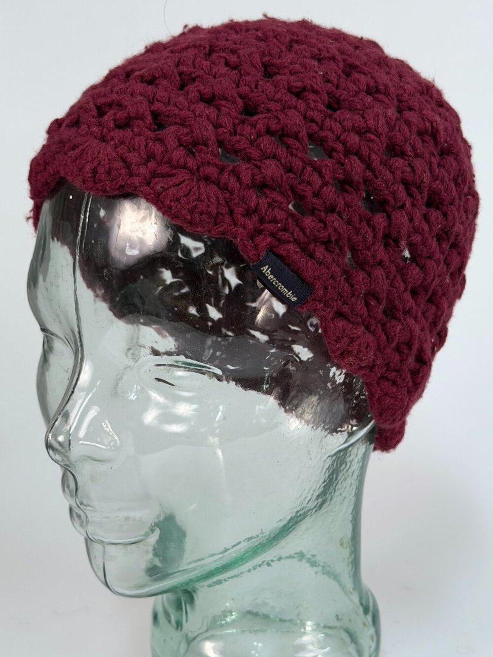 Vintage Y2K Abercrombie & Fitch Maroon Crochet Open Knit Beanie Boho Grunge Hat